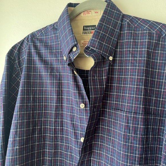 Haggar Forever New long sleeve button up plaid shirt men’s size medium - Picture 3 of 9